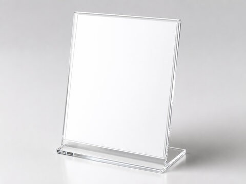 Blank Clear Acrylic Table Sign Holder Mockup for Menu or Promotion on Neutral Studio Background