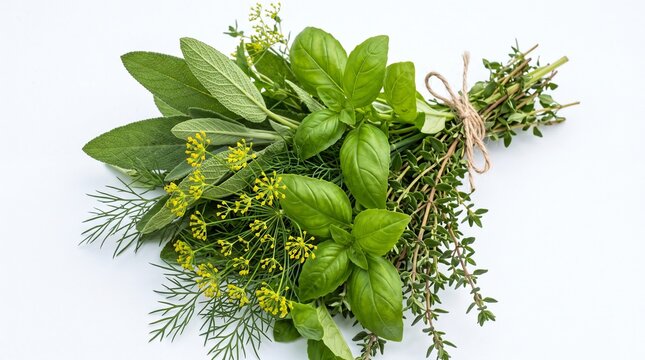 Fresh green herbs bundle with sage basil and thyme