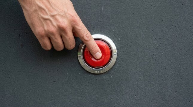 Top-Down View of Hand Pressing Red Button on The a formally attired individual is
