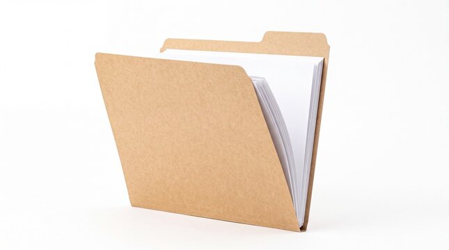 Brown paper file folder with white documents inside