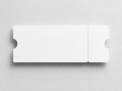 Blank White Event Ticket Mockup with Perforated Line and Stub Isolated on Light Gray Background