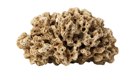 Natural porous coral reef rock skeleton with rough texture isolated on black background. © Jurairat