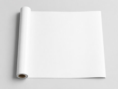 Blank white paper roll or vinyl wrap unrolled on light background mockup for branding and design presentation