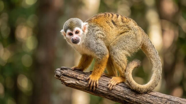 Cute Animated Squirrel Monkey Perched on Tree Branch