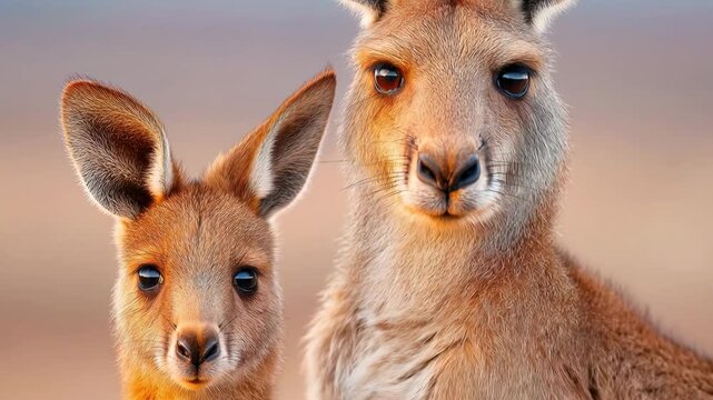 Kangaroos play together in the Australian outback during the morning light Generative AI