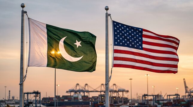 Close-Up of Pakistan and American Flags Side by Side at Sunset
