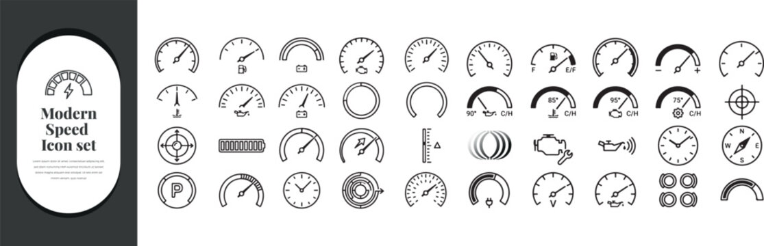 Vintage speedometer and gauge icons set for retro design projects
