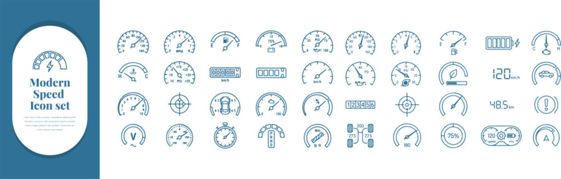 Collection of vintage speedometer and gauge icons in vector style