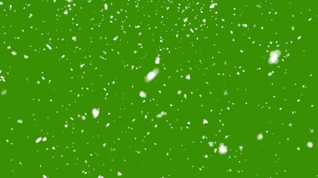 Frosty snowfalling on green screen rendering