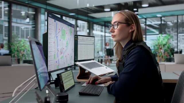 Police Analyst Studies Crime Patterns Using Geospatial Mapping Software