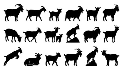 Goat Silhouette Collection Farm Animal Vector Set © Sohan