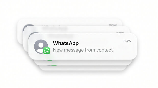 WhatsApp notification banner mockup featuring multiple unread incoming message alerts and app icons arranged in a clean stack on white background for mobile app UI UX interface design template.