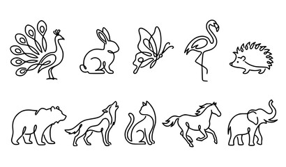 Wild Animal Line Art Collection Vector Illustration © Sohan
