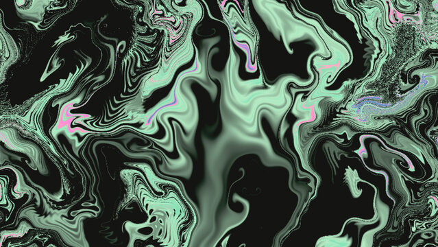 Abstract liquid marble texture in mint green and black, swirling fluid acrylic paint background, psychedelic wavy pattern for modern graphic design