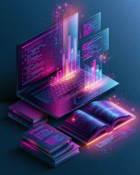 knowledge supports laptop through skill with progress screen technology and education for data and analytics