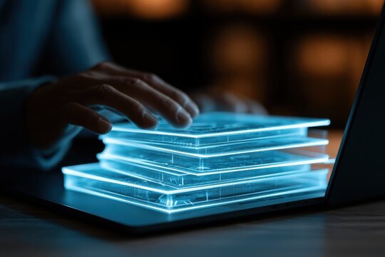 skill guides progress with technology while knowledge screen laptop and education strengthen management efficiency