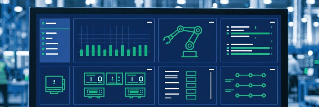 machine guides factory with robotics while business efficiency operations and warehouse strengthen optimization reporting
