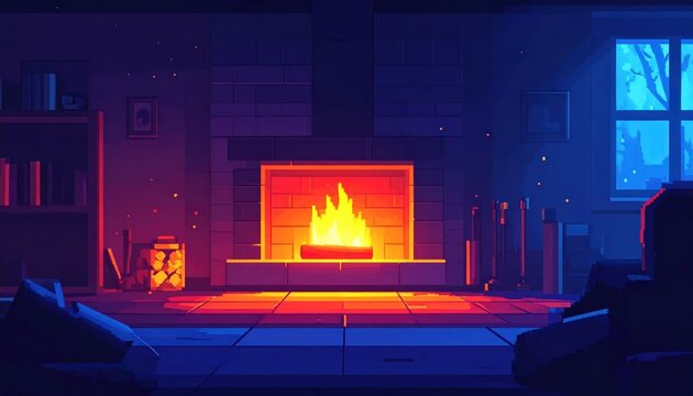 Cozy living room with fireplace.
