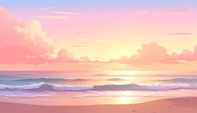 Peaceful beach sunset landscape scene.