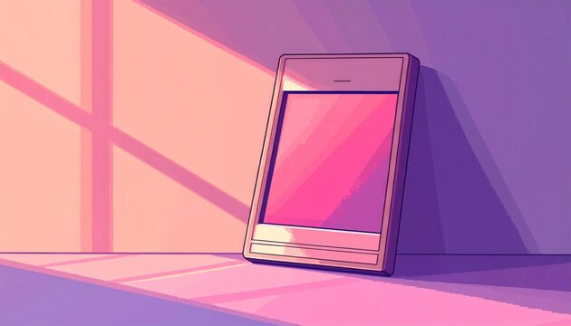 Smartphone on purple background screen.
