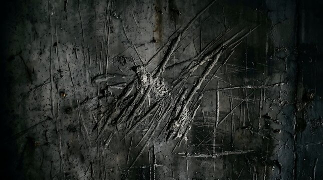 Dark grungy scratched metal background texture.