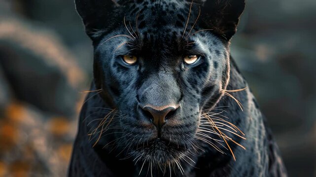 Black panther breathing slowly in the wild during daytime Generative AI