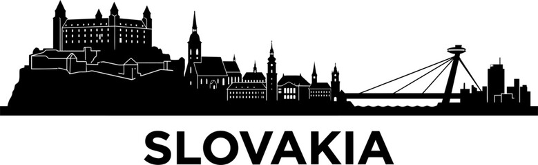 Obraz premium Black silhouette skyline of bratislava slovakia featuring the historic castle and the famous most snp bridge