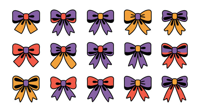 Variety of decorative gift ribbons and bows in flat graphic design with decoration celebration illustration wrapping