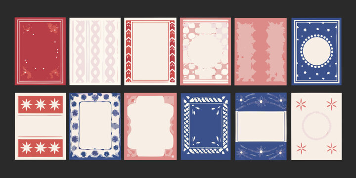 Decorative Frames And Ornamental Borders In Red And Blue Tones