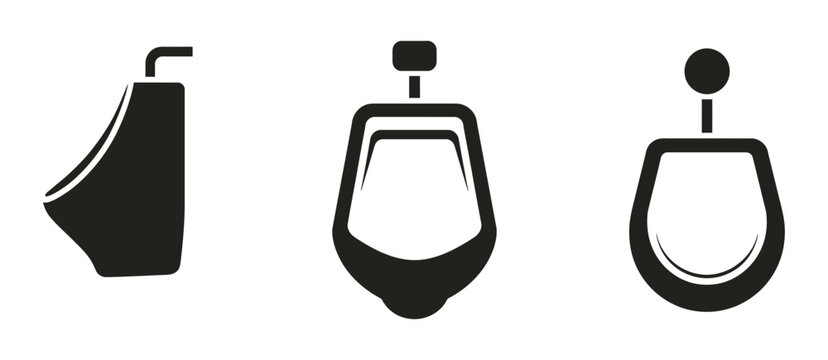 Urinal vector icons set, professional bathroom fixture symbol collection featuring urinal designs, restroom signs, plumbing equipment, sanitation elements