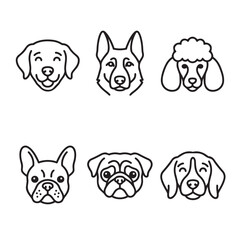 Fototapeta premium Set of six cute dog breed head linear icons with collection labrador shepherd domestic minimalist