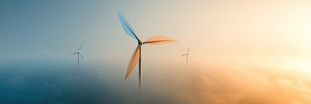 Wind turbine spinning in the soft light of dawn, creating clean energy.