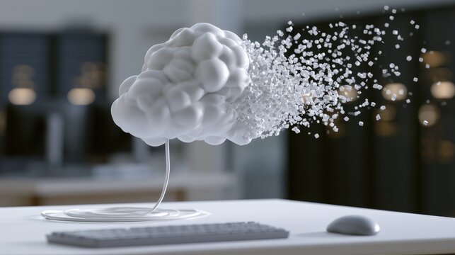 Cloud Computing Concept - Data Dissolving from a Digital Brain.