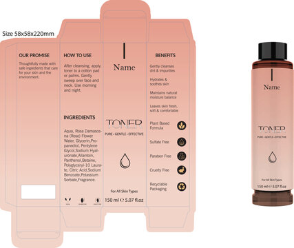 Cosmetic Packaging Mockup for hydrating toner Box and Bottle