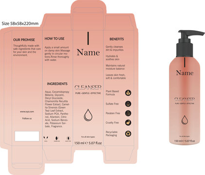 Cosmetic Packaging Mockup for gentle cleanser Box and Bottle.