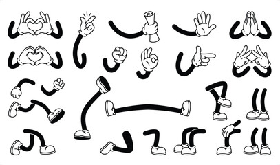 Obraz premium Retro Cartoon Body Parts with Hands and Feet for Animation and Design
