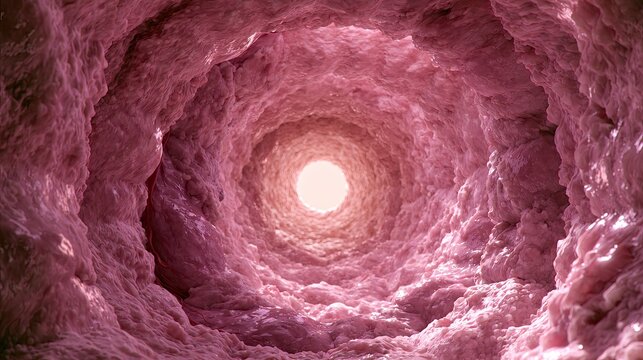 Microscopic View Inside Human Intestine Showing Villi and Lumen.
