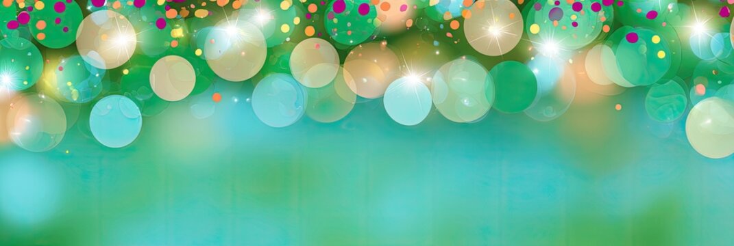 Abstract Green Bokeh Lights Background with Festive Sparkle.
