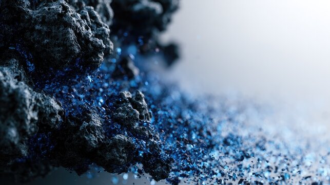 Abstract Macro Shot of Dark Textured Material with Sparkling Blue Particles.