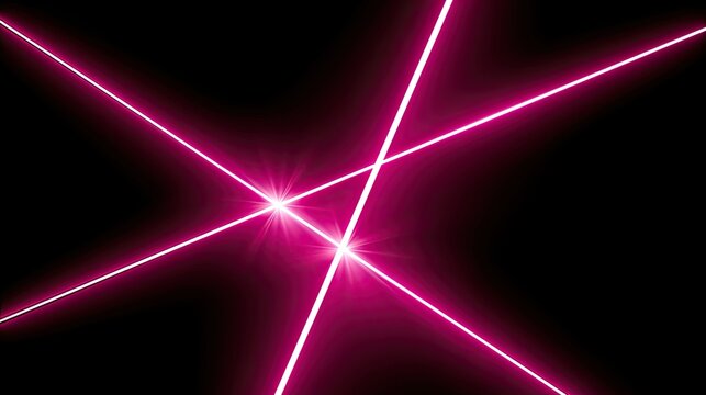 Abstract Pink Laser Beams Intersecting on Black Background with Bright Glow.