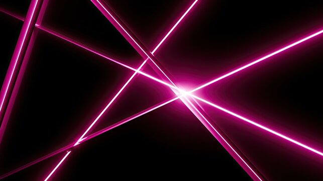 Abstract Pink Laser Beams Intersecting in Darkness.
