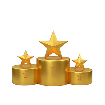 Gold trophy with three stars on podiums