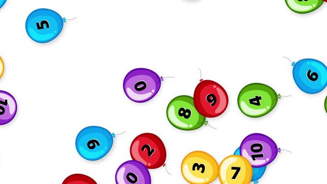 Colorful Numbered Balloons Floating Upward Against a Plain White Background