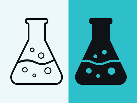 Two different styles of chemical laboratory flask with bubbling liquid depicted side by side
