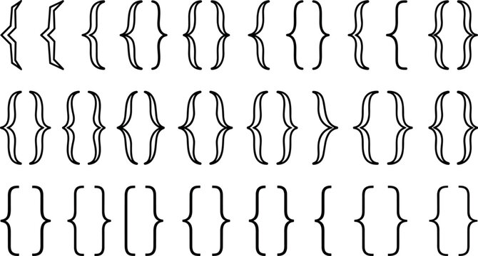 Collection of black curly braces and parenthesis brackets vector line art typography design elements for text formatting