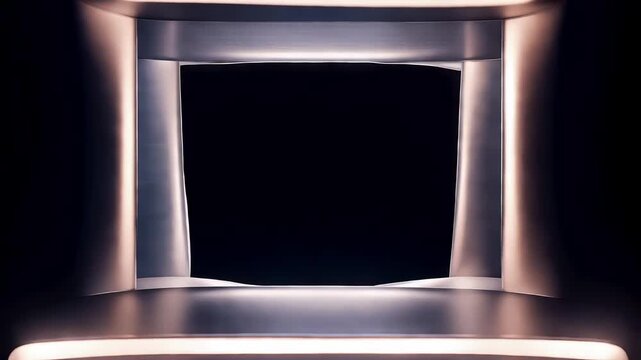 Cinematic Stage Reveal Background &ndash; Metallic Curtain Frame with Dark Center Loop 4K