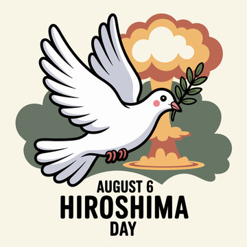 Hiroshima Day August 6 Peace Dove and Atomic Bomb Memorial Illustration
