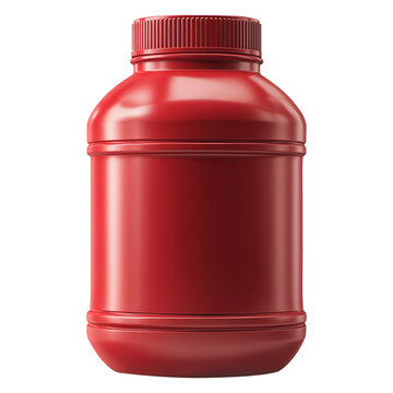 Sport nutrition like whey protein casein, bcaa, creatine red plastic jar isolated