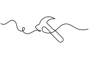 Obraz premium Hammer continuous one line art featuring a hammer drawn in a single continuous line. Clean modern outline vector illustration with a minimalist linear style