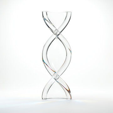 Transparent glass DNA double helix structure scientific model with three dimensional genetics transparent structure research molecule biotechnology abstract laboratory chemistry scientific
